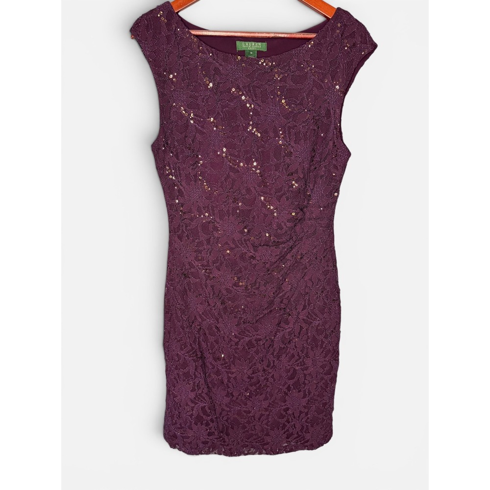 Lauren Ralph Lauren Lace Sequin Sheath Dress Cocktail Party Wedding | Size 14